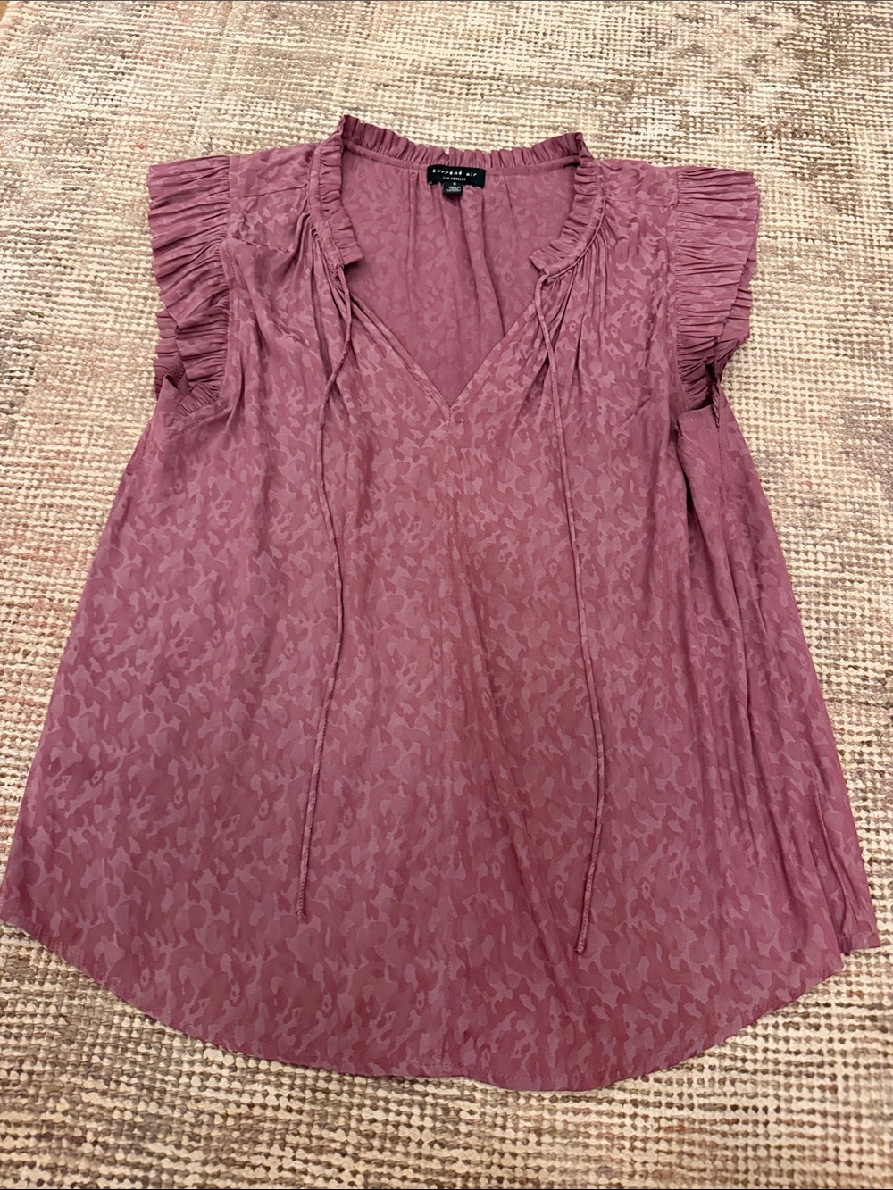 Current Air Dusty Mauve Ruffle Tie Neck Blouse